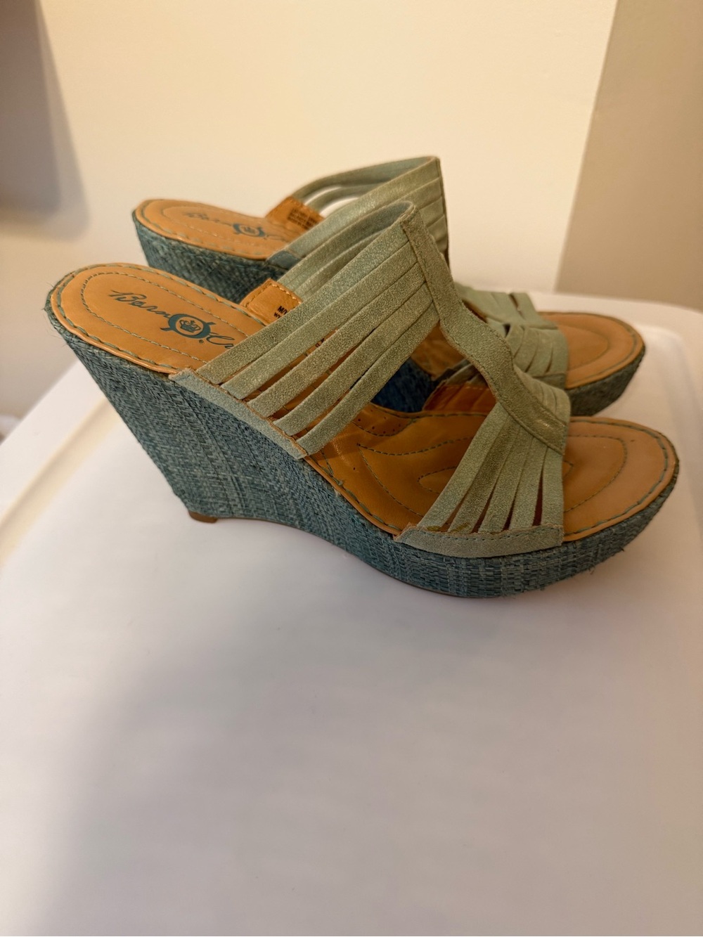 Born Teal Leather Wedge Sandals Size 8 / 39